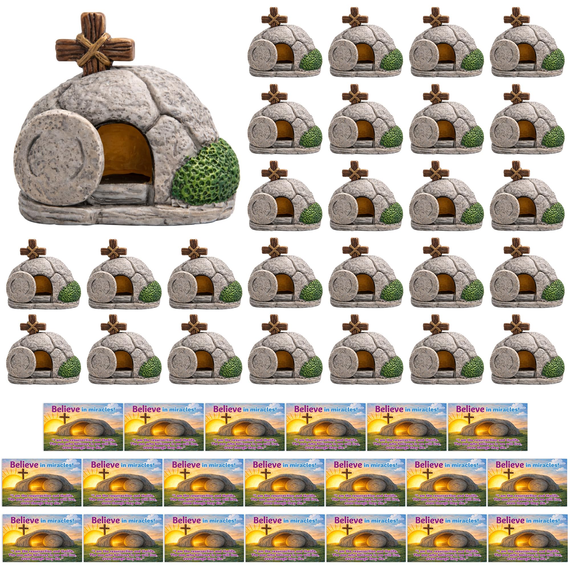 Photo 1 of Watayo 20 Set Easter Mini Tomb with Cards, Resin Empty Tomb Easter Scene and Cross Decoration, Miniature Christian Resurrection Scene Tombs for Religious Easter Basket Stuffers Church Sunday Gifts