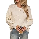 GraceSelect Womens Sweaters Crewneck Pom Casual Oversized Knit Puff Long Sleeve Pullover Christmas Sweater for Women