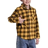 Flygo Boys Girls Long Sleeve Plaid Button Up Shirt Kids Casual Button Down Shirts Tops with Pockets