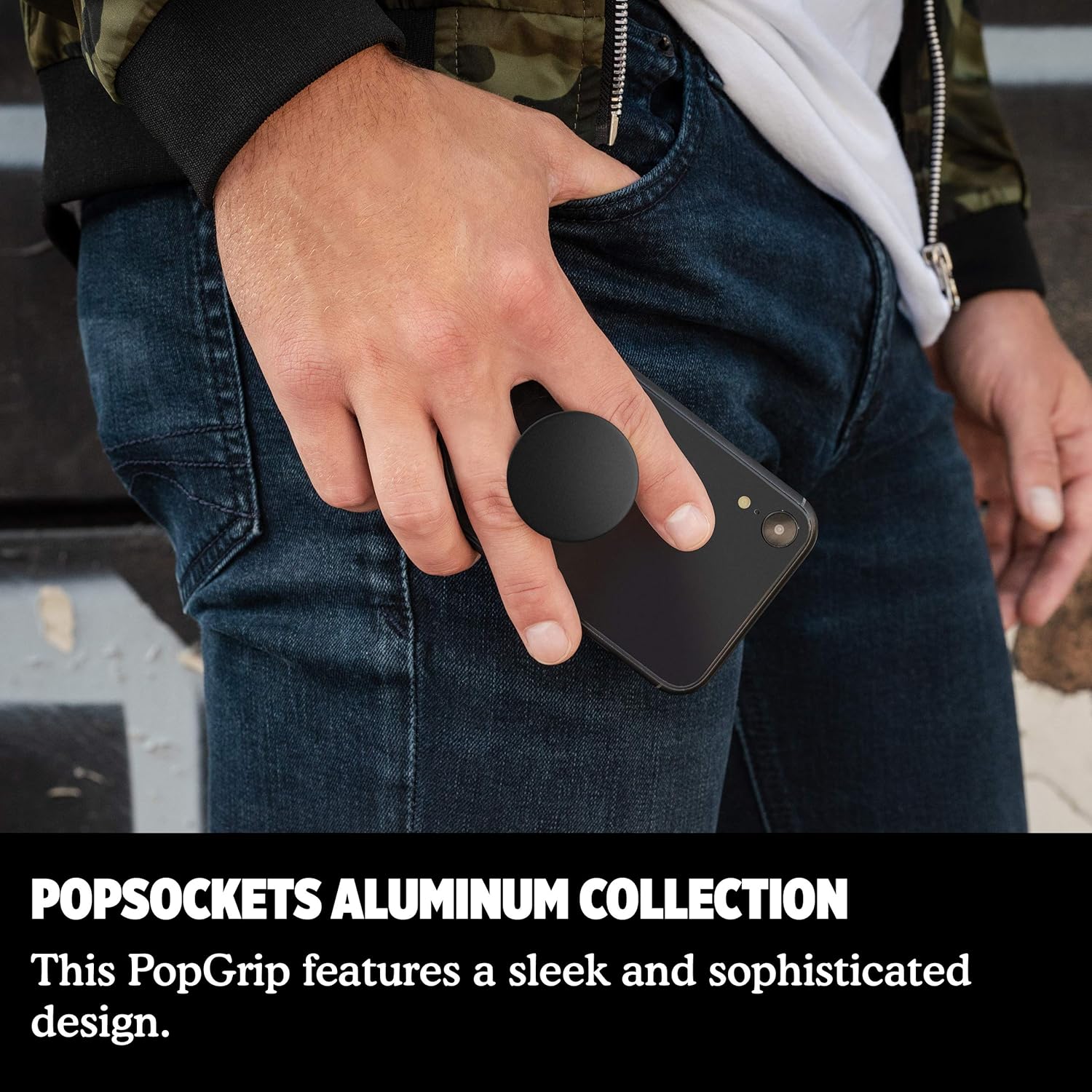 PopSockets: PopGrip with Swappable Top for Phones & Tablets - Aluminum Black
