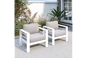 Solaste Patio Furniture Metal Armchair,2 PCS All-Weather Aluminum Garden Outdoor Contemporary Sofa Chair (White) with Cushions (Light Grey)