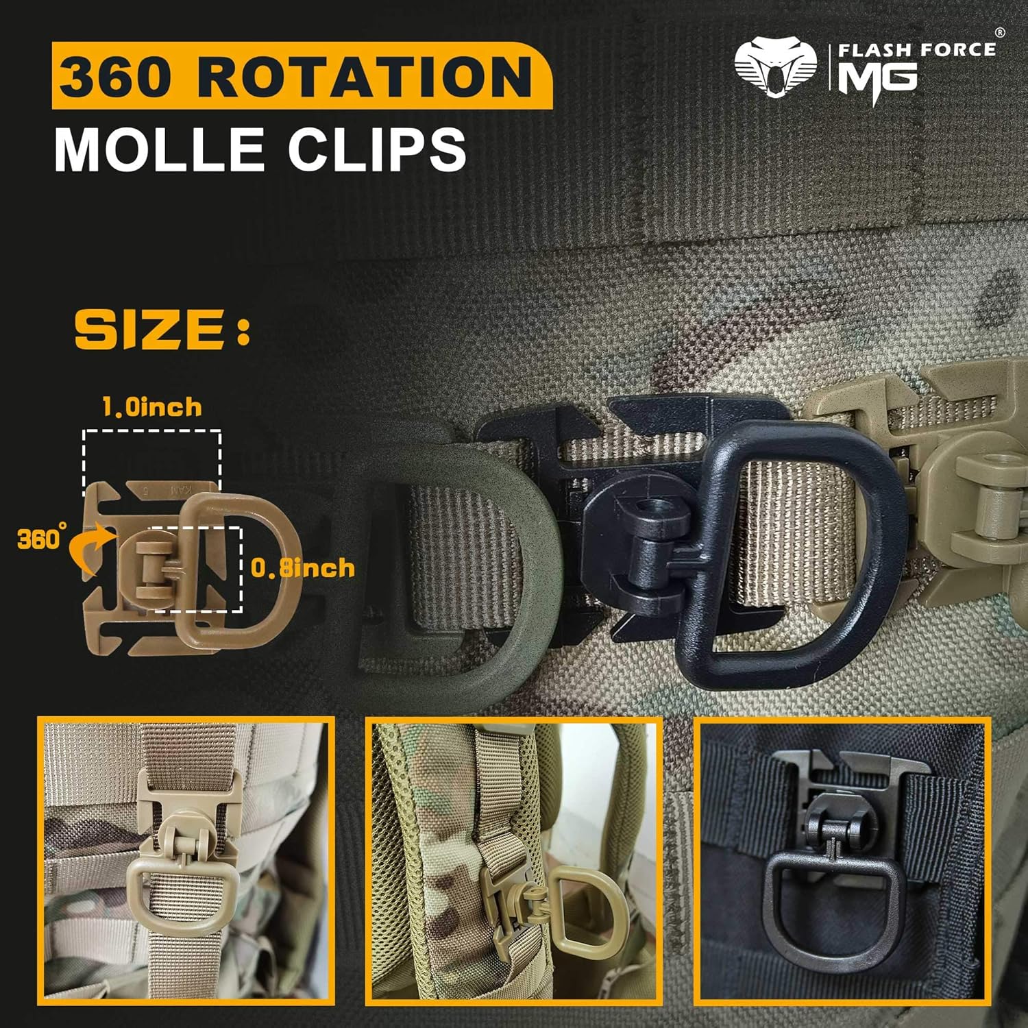 MGFLASHFORCE Kit of 18 Molle Attachments Molle Carabiner Clips and Straps for 1” Webbing, Molle Bags, Tactical Backpack, Tactical Vest, Tactical Belt Molle Accessories (Tan) : Sports & Outdoors
