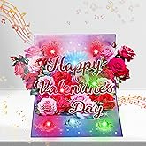 DESIMPLE Precious Rose Light and Music Pop Up Card, 8 Inch 3D Flowers Greeting Card, “Happy Valentine's Day” Message, Romantic Gift for Her, Wife, Anniversary, Includes Envelope & Message Note