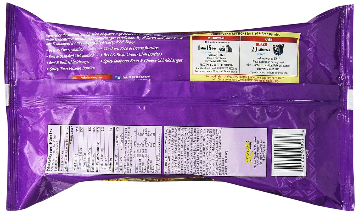 El Monterey Burritos Nutrition Information Runners High Nutrition