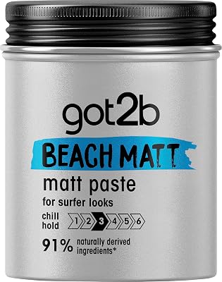 - Cera fijadora Beach Matt, Con efecto mate, Fijación media, No es pegajoso, 100 ml