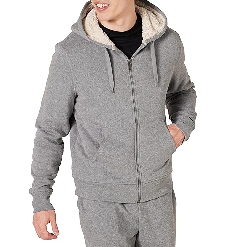 Amazon Essentials Hoodie For Men, Sherpa-Lined Full-Zip Fleece Sweatshirt, XX-Large, Light Grey Heather