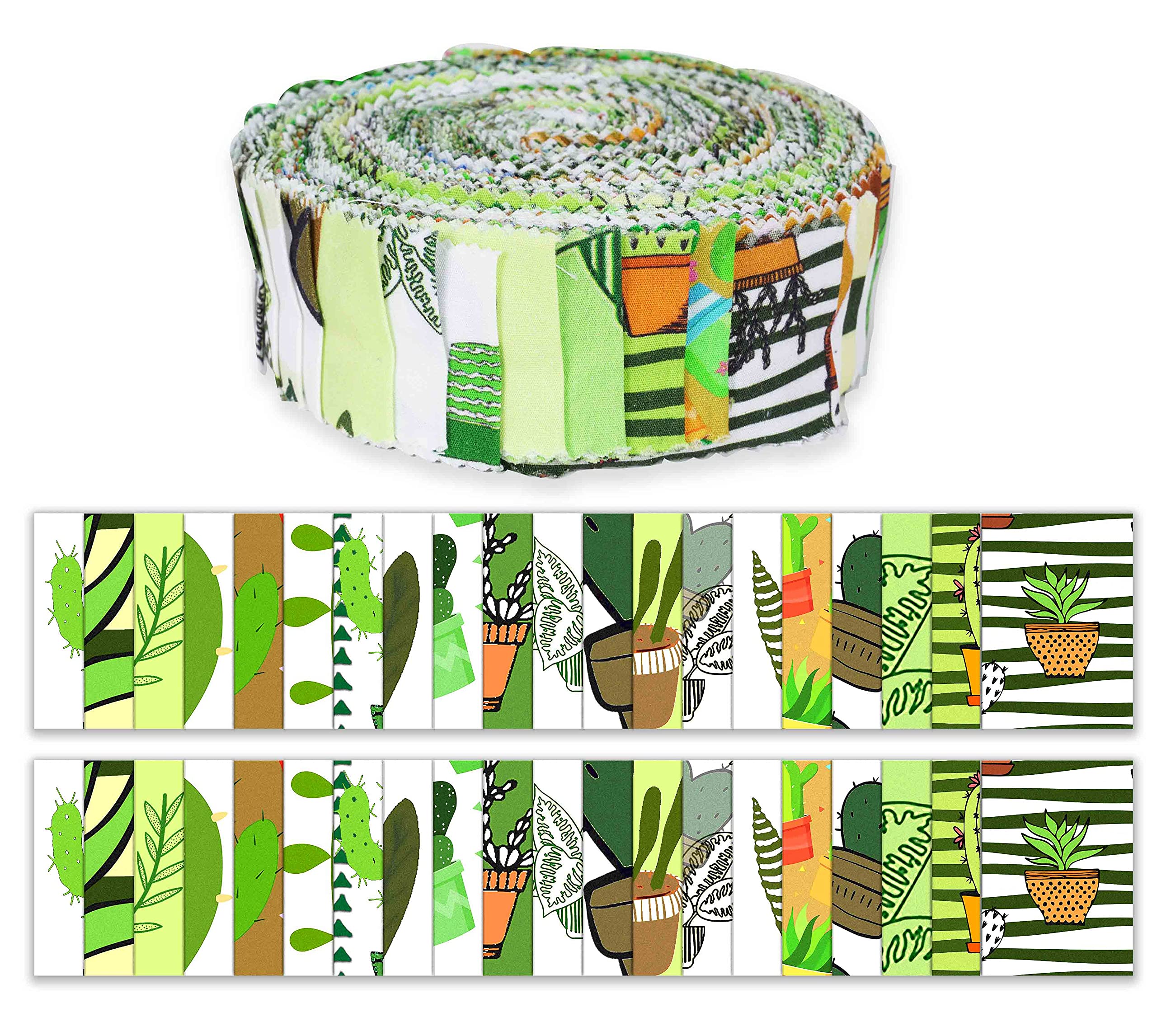 Soimoi 40Pcs Japanese Print Precut Fabrics Strips Roll Up 1.5 inches Cotton Jelly Rolls for Quilting - Green