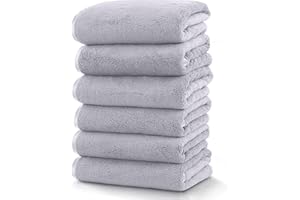 TENSTARS Silk Hemming Hand Towels for Bathroom - Quick Drying - Ultra Soft Microfiber Absorbent Towel for Bath Fitness, Gym, Shower, Hotel, and Spa - 16x28 Inch | Set of 6, Light Grey