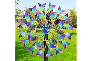 VeyFolzin.st Metal Outdoor Wind Spinner, 2-Way Wind Sculpture Spinner with Metal Stake, Waterproof 360 Degrees Kinetic Windmill Art Decoration for Patio Garden Lawn (A- Colorful)