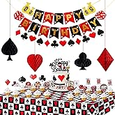 58pcs Casino Poker Party Decorations,Poker Theme Birthday Banner Garland, Foil Balloons, Honeycomb Pom Poms,Cake Cupcake Topper and Tablecloth for Las Vegas Night Casino Birthday Supplies