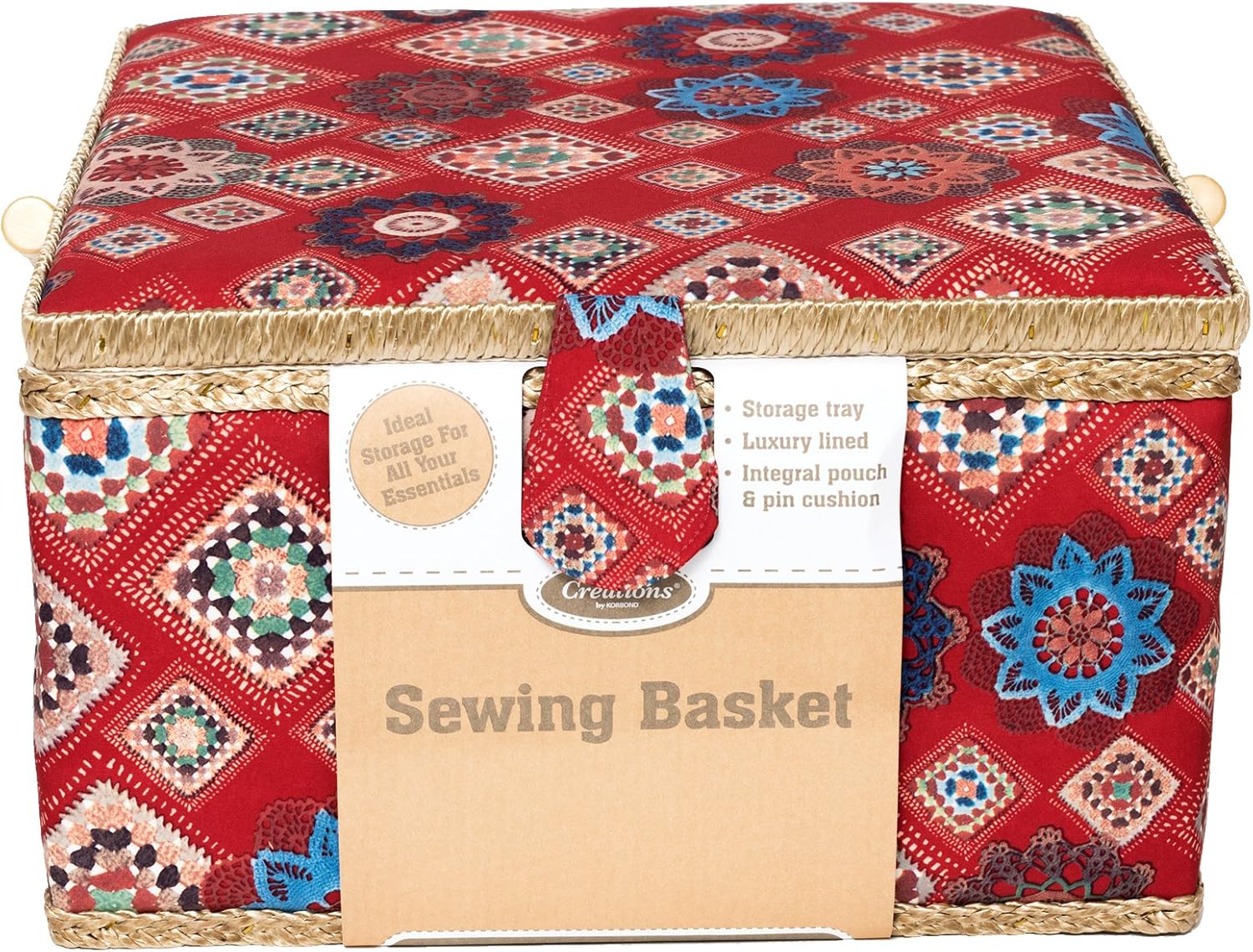 Creations for Korbond Extra Large Sewing Basket Mexican Twist, Red