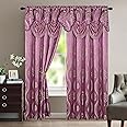 Elegant Comfort Aurora Jacquard Look Curtain Panel Set with Attached Valance 54" X 84 inch (Set of 2), Lilac
