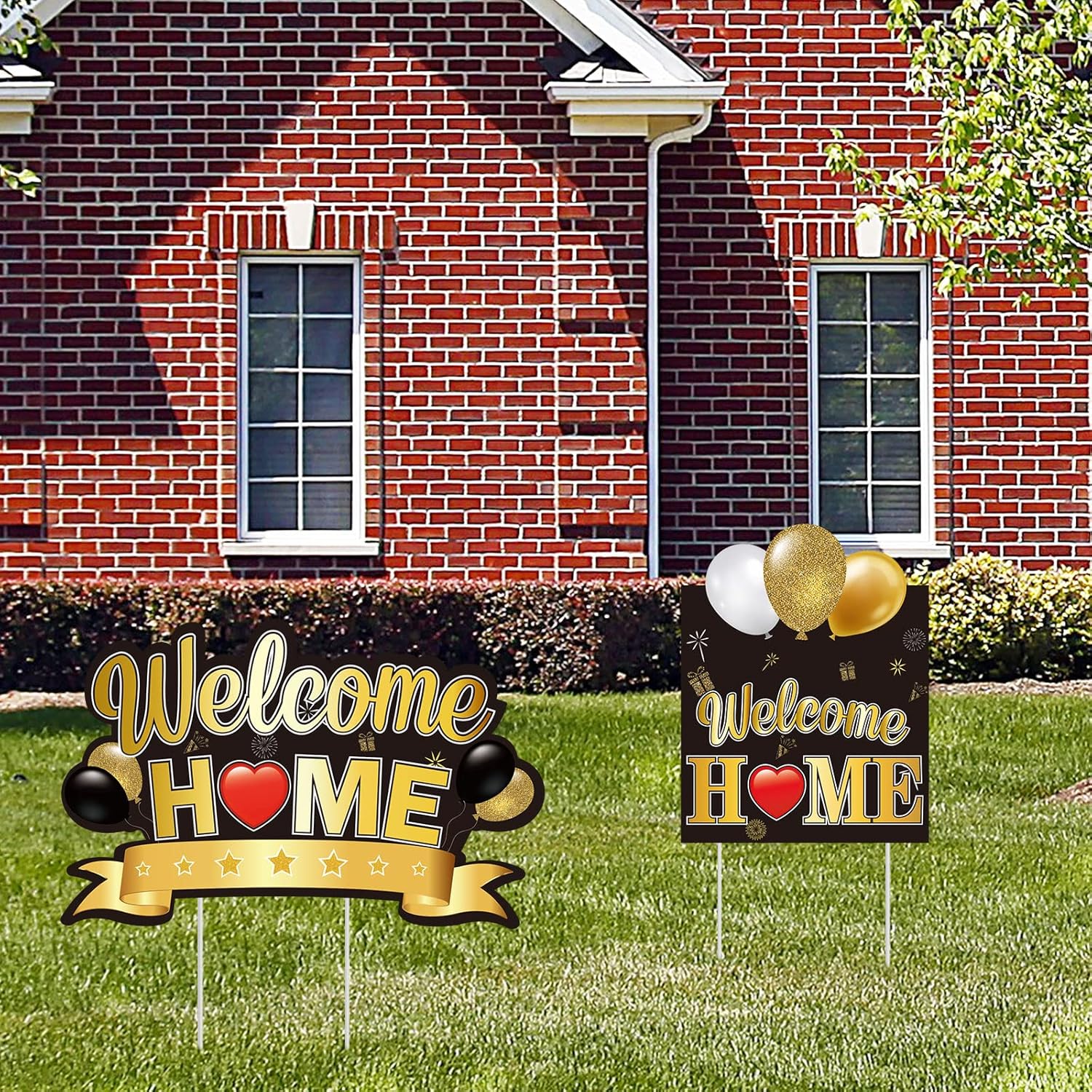 Yard Signs - Welcome home Yard Sign Decoration with Stakes Welcome Back Party Lawn Decor Supplies Patriotic Homecoming Military Army Deployment Returning Yard Decor(Black Gold)