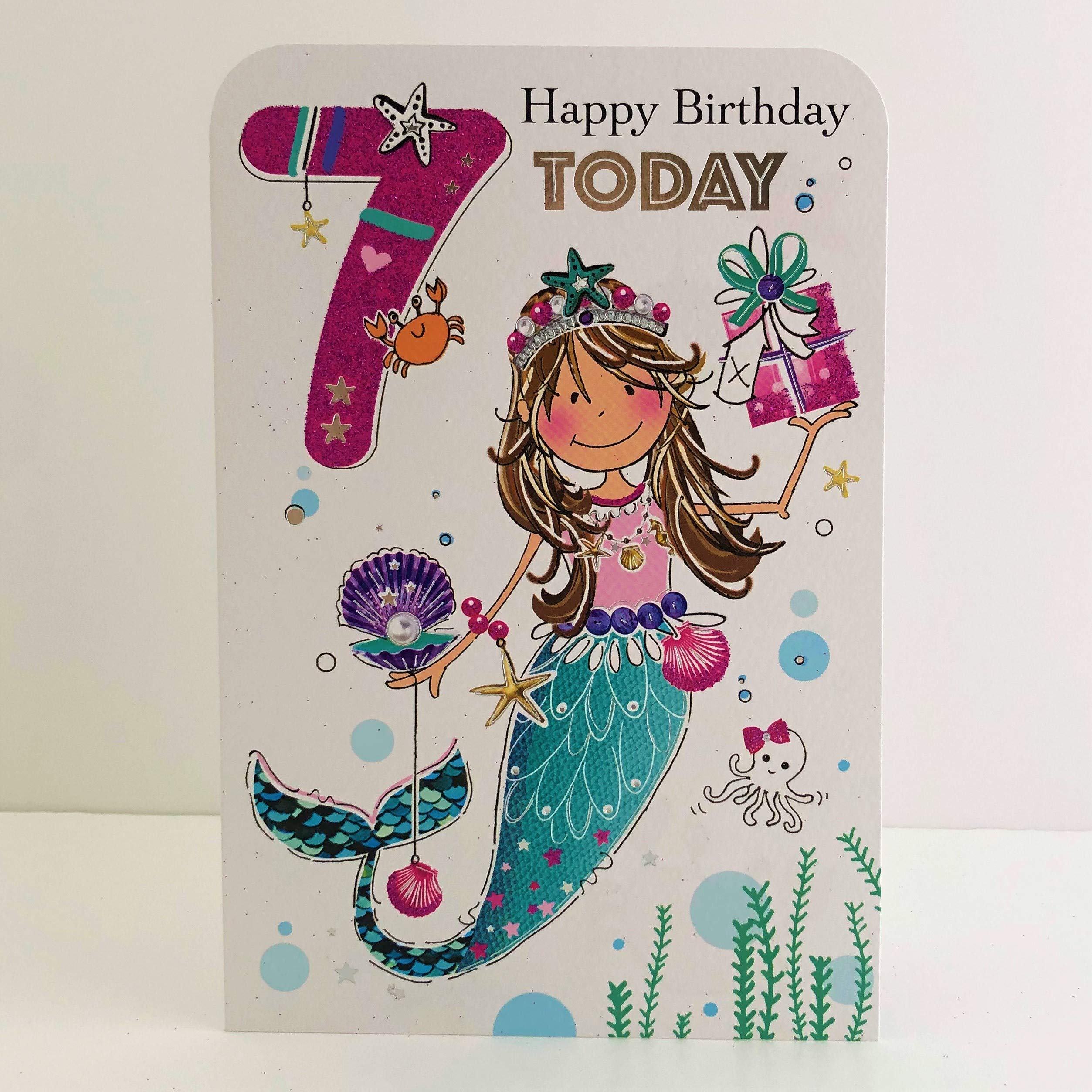 Jonny Javelin Girl Age 7 Birthday Card - Mermaid Present