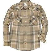 Dubinik® 6 oz Flannel Shirt for Men Western Cowboy Pearl Snap Long Sleeve Work Casual Buttons Vintage Plaid Shirts