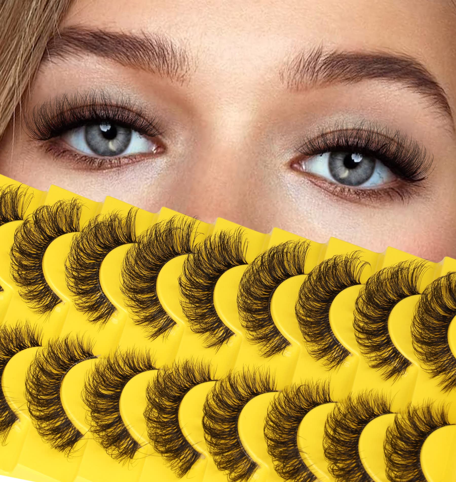 Photo 1 of Mink Lashes D Curl Russian Strip Lashes zanlufly Fluffy Wispy Clear Band False Eyelashes Cat Eye 6D Lashes Pack