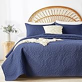 WURUIBO Navy Blue Quilt Set Twin Size, Embossing Microfiber Bedspreads with Pillow Sham, Ligthweight Breathable Thin Coverlet, Reversible Bedding Set for All Season (1 Quilt, 1 Pillow Sham)