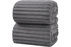 XIQ 39x79 Inches Bath Sheets Extra Large Bath Towels for Adults Luxury Super Soft Absorbent Striped with Hanging Loop Microfiber Shower Towels for Bathroom(Charcoal Grey, 2PCS)