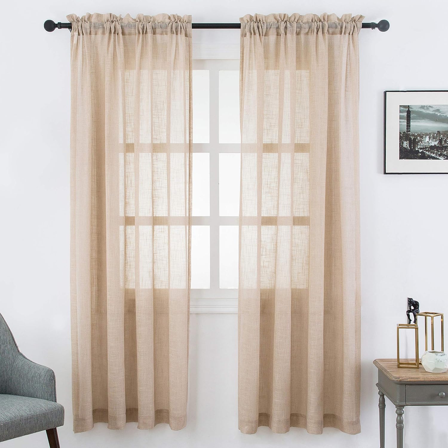 Amazon Com Visiontex Sheer Curtains Faux Linen Rod Pocket Window