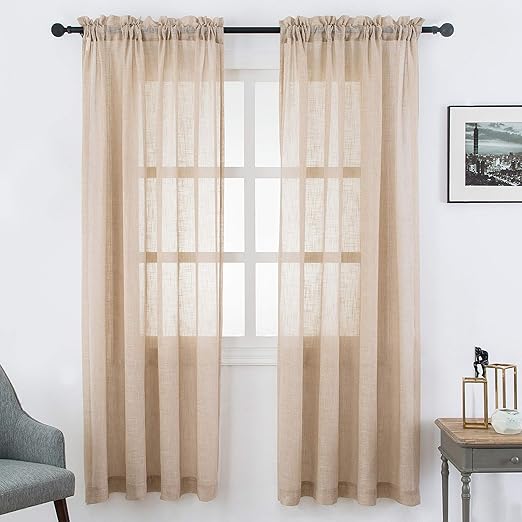 Amazon Com Visiontex Sheer Curtains Faux Linen Rod Pocket Window
