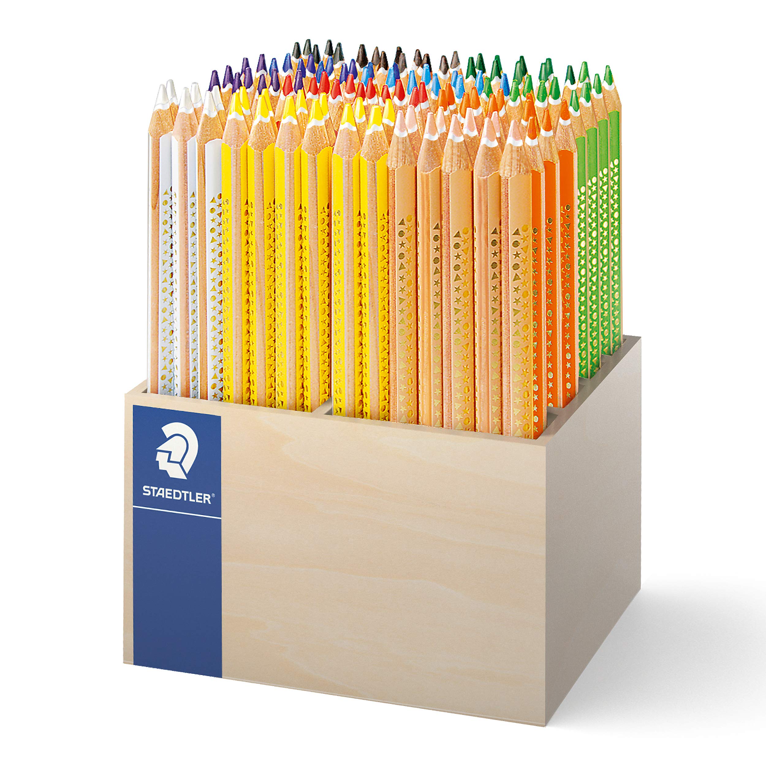 Staedtler 128 CA112 Thick Colouring Pencils Noris Club Jumbo Triangular Display with 112 Jumbo Coloured Pencils in Assorted Colours – EN71 ABS System, Suitable for Children – Made in Germany.
