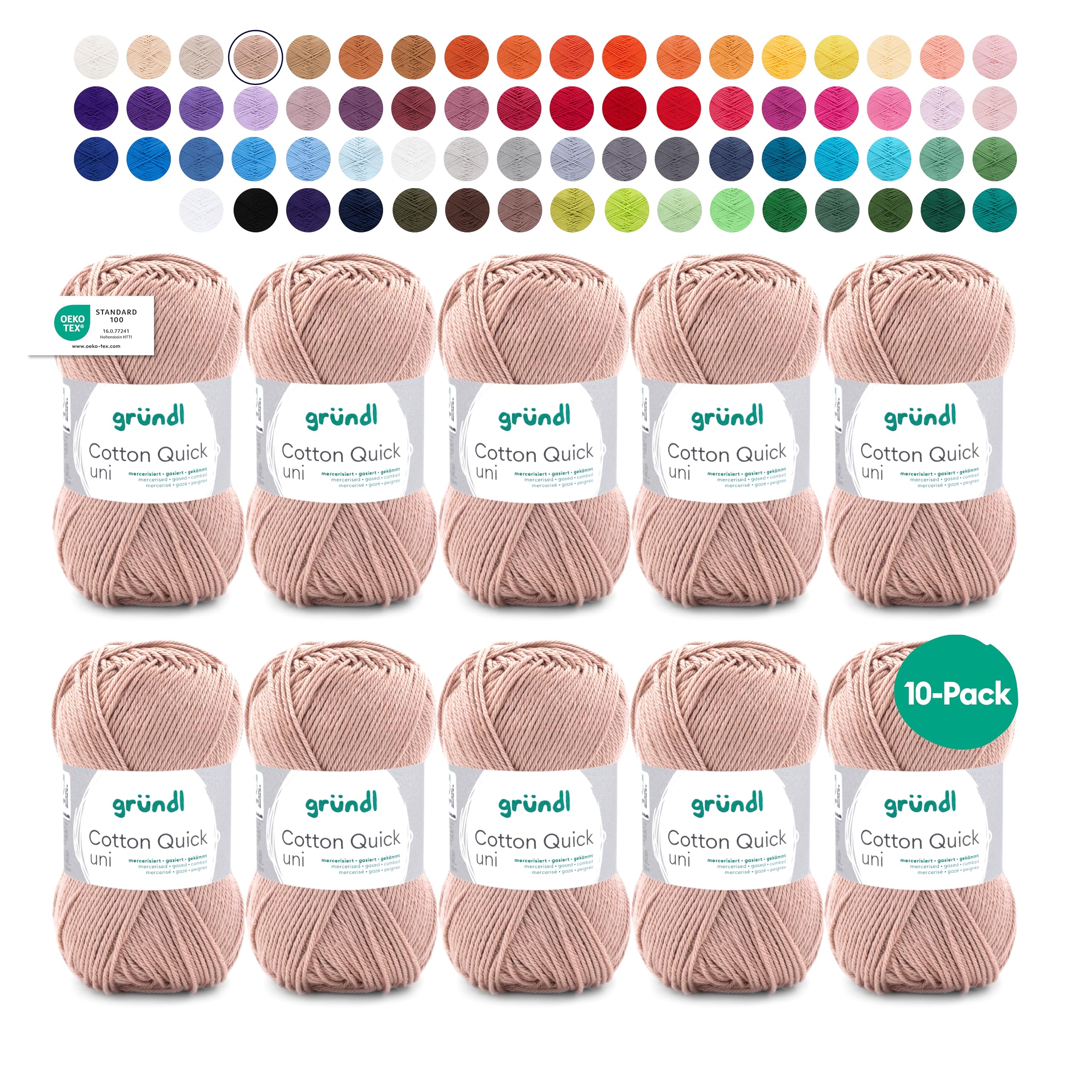 Gründl Cotton Quick Uni knitting/crochet yarn, 10 balls à 50 g (colourful yarn made of 100% cotton, OEKO-TEX certified, 50 g / 125 m, needle size: 3-4, 10 x 50 g), Beige