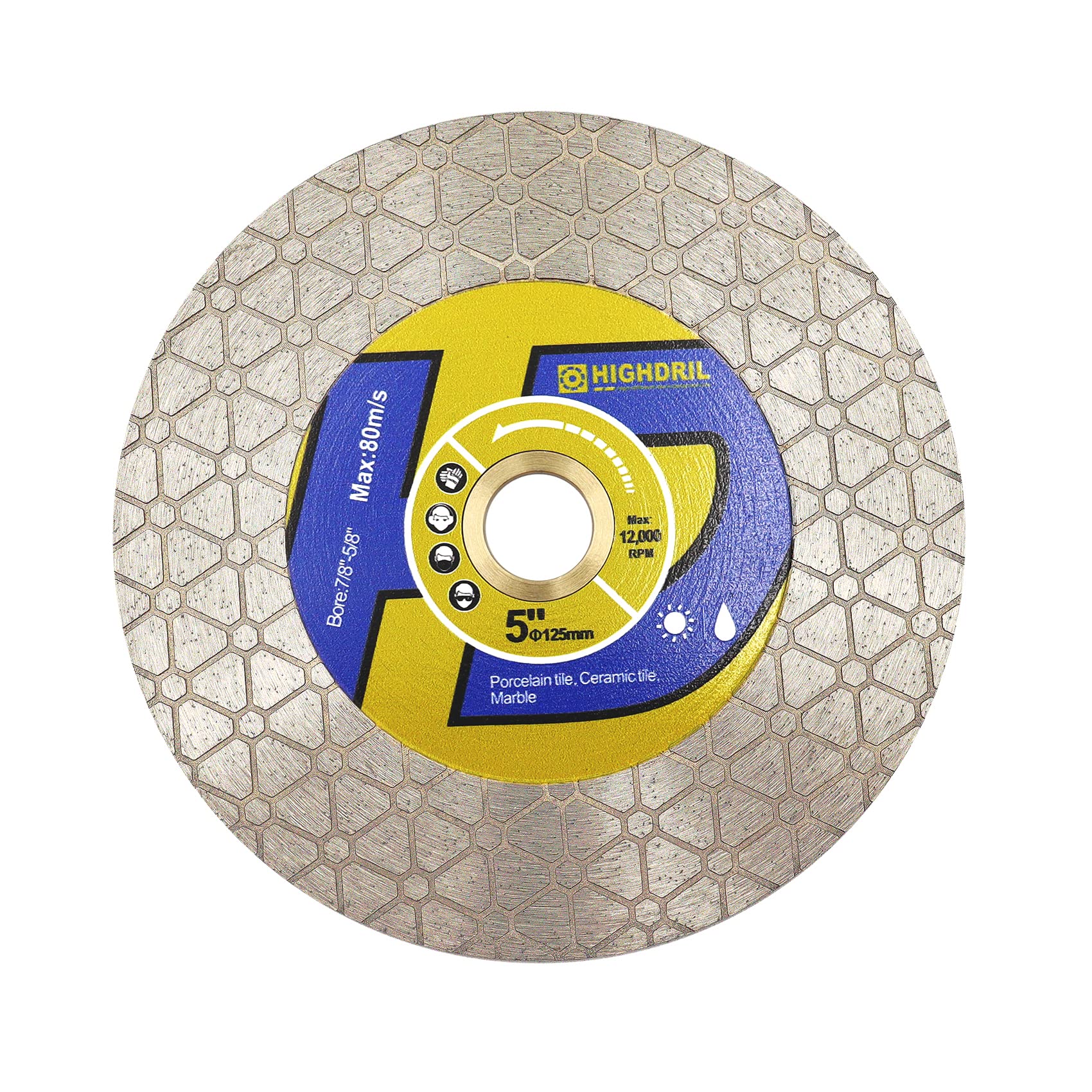 HIGHDRIL Diamond Saw Blade - 125MM /5inch Diamond Tile Cutting Blade for Ceramic Porcelain Tile Marble Granite Quartz Dekton Artificial Stone