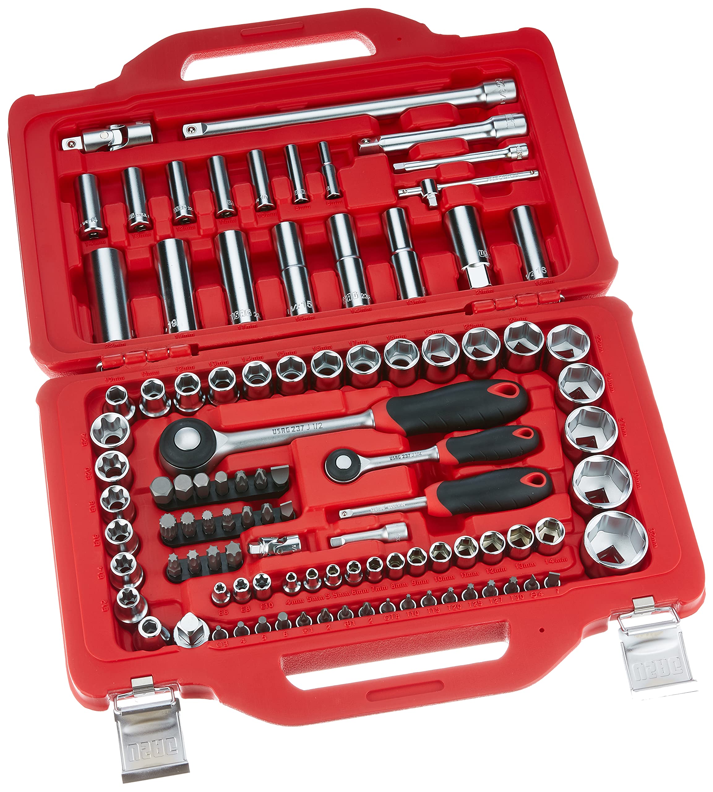 USAG 601 1/4-1/2 J100 U06010011 Assortment in Modular Box with Hexagonal Sockets and Screw Inserts (100 Pieces), clear, 601 1/4-1/2 J100