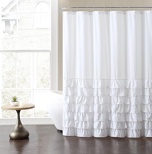 Amazon Com Vcny Home Melanie Ruffle Shower Curtain 72x72 White