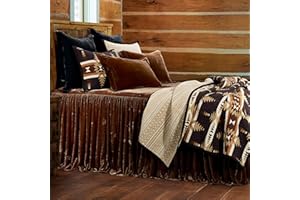 H HIEND ACCENTS HiEnd Accents Stella Faux Silk Velvet 3 Piece Bedspread Set with 2 Pillow Shams, Super Queen, Copper Brown, Ruffle Skirt Romantic Western Modern Traditional Bedding, 1 Bed Spread and 2 Pillow Cases