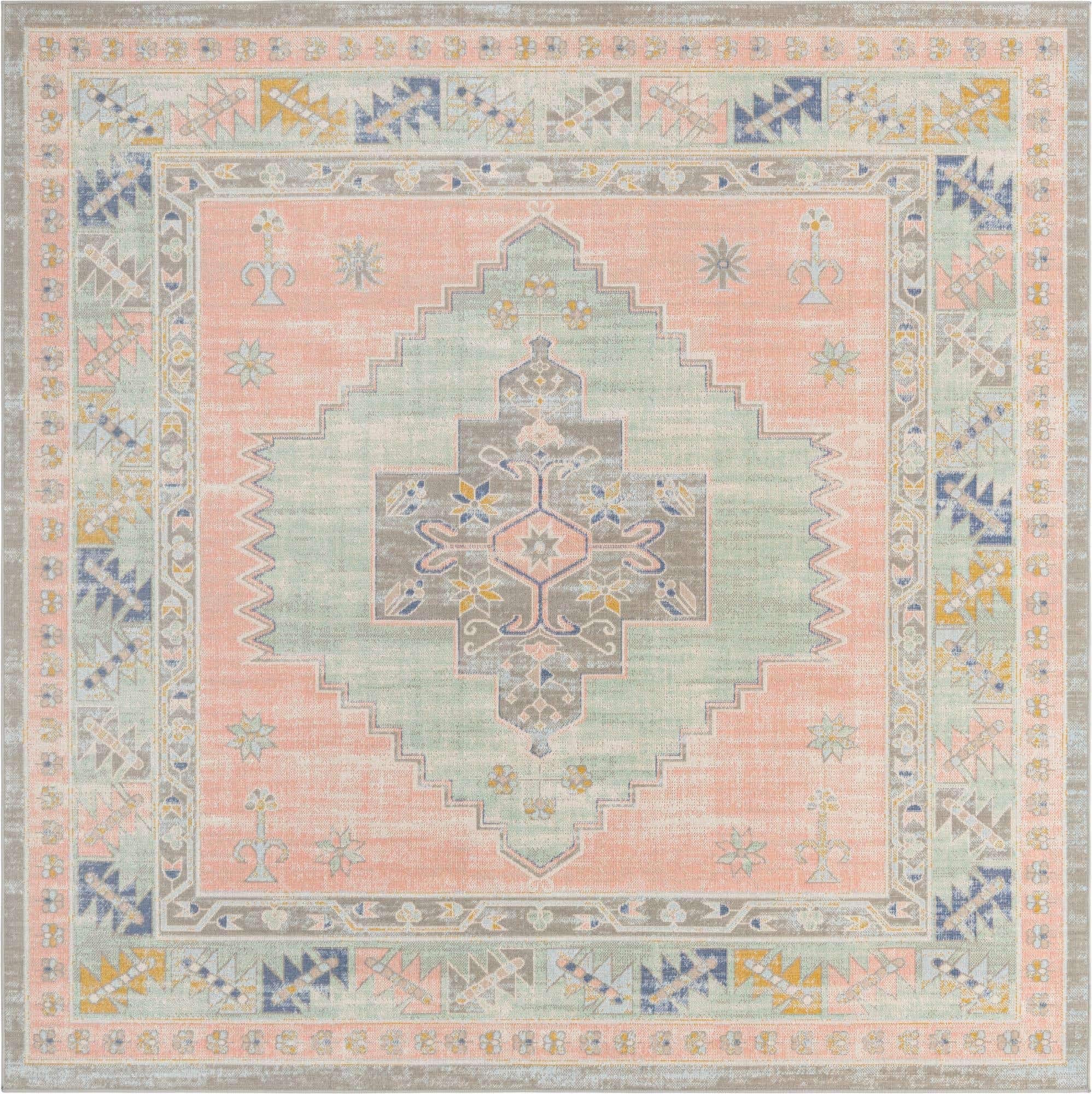 Unique Loom Whitney Collection Area Rug – Geneva (7′ 10″ Square, Pink/ Blue)