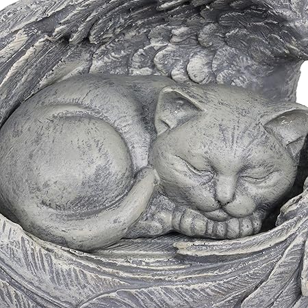 Outdoor Decor Hand Painted Resin Statue Of Cat Sleeping Inside Angel Wings Best As Memorial Marker For Deceased Pet Cat Pet Tombstone Garden Decor Exhart Sleeping Kitten In Angel Wings Memorial Statue Patio