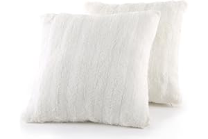 Cheer Collection Faux Fur Throw Pillows - Decorative Pillows for Couch, Bed Throw Pillows, White Accent Pillows for Bedroom or Living Room Aesthetic, Set of 2 Furry Throw Pillows, 18”x18”