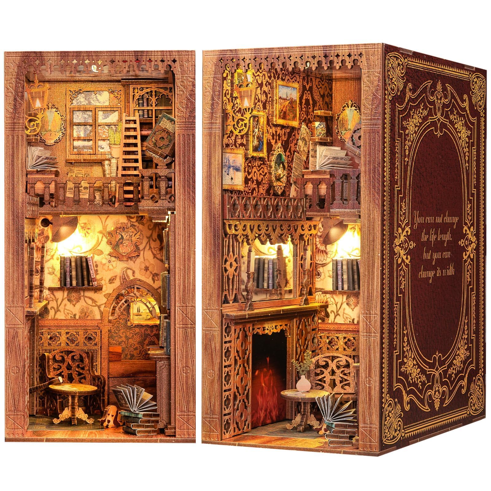 Fsolis Book Nook Diy Miniature House Kit 3D Wooden Puzzles Bookshelf Decor Dolls House Model Kits Book Gifts (Eternal Bookstore)