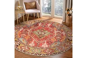 LEEVAN Round Rug 6ft, Washable Entryway Rug Low Profile, Orange Round Dining Room Rug, Circle Rugs for Living Room, Farmhouse Non Slip Kitchen Mat, Modern Carpet for Bedroom/Dorm/Bedroom