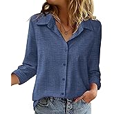 Zeagoo Blouse for Women Dressy Long Sleeve Button Down Shirts Business Casual Outfit Lightweight Solid/Printed Tops