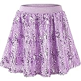 Rolanko Girls Sequin Skirt Elastic Waist Glitter Sparkly Skort with Lining Twirling Shiny Skirts for Kids Dance Party 5-12Y