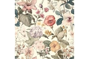 Jeweluck Floral Wallpaper Peel and Stick Vintage Floral Contact Paper Peel and Stick 16.9”x118.1” Poppy Flower Wallpaper Boho Leaf Removable Self Adhesive Wall Paper for Cabinets Bedroom Decorative