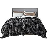 Bedsure GentleSoft Fluffy Tie Dye Black Blankets Queen Size for Bed, Thick Sherpa Faux Fur Fleece Fuzzy Plush Winter Warm Soft Queen Blankets, Black Bedroom Decor Cozy Gifts for Women Men, 90x90