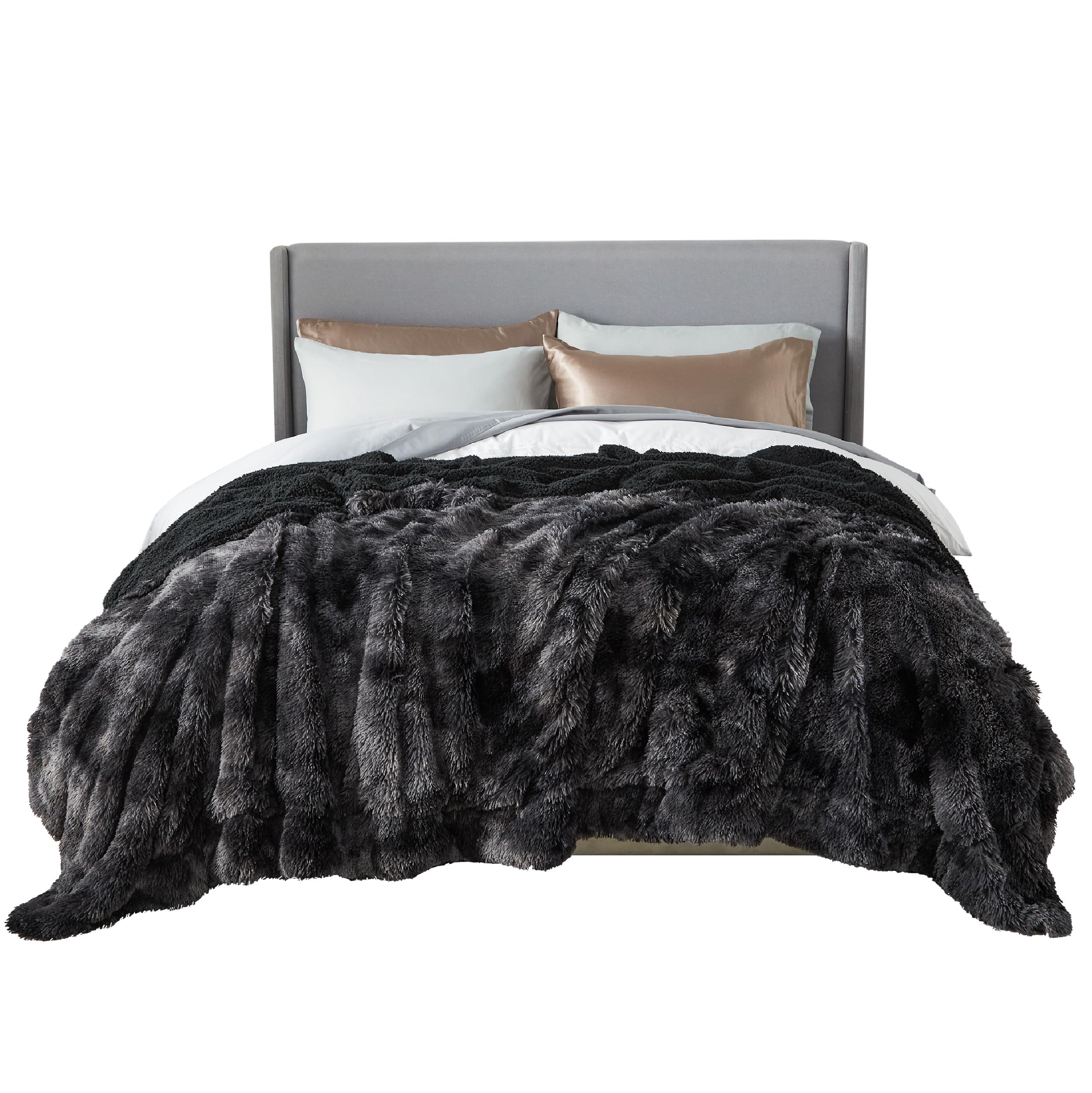 Bedsure GentleSoft Fluffy Tie Dye Black King Size Blanket for Bed, Thick Soft Sherpa Faux Fur Fleece Bedding Fuzzy Plush Winter Warm Heavy Large King Blanket, Cozy Black Gifts for Men Women, 108x90