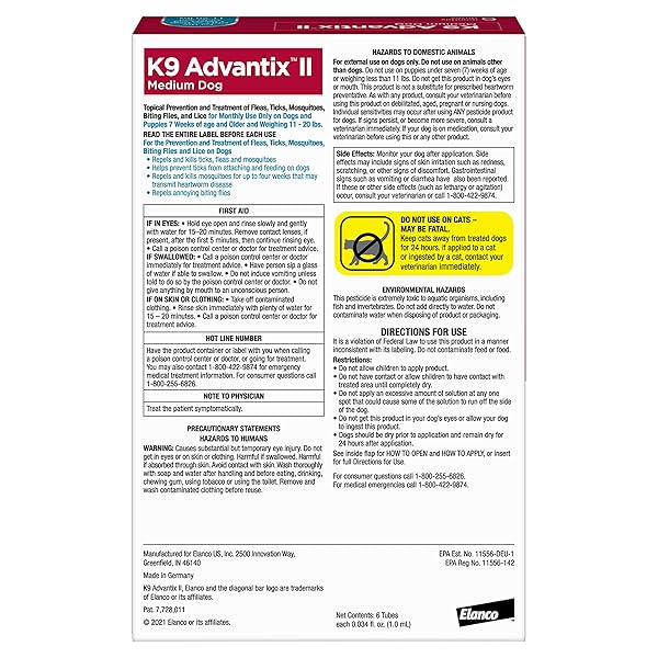 K9 ADVANTIX II MEDIUM DOG VET-RECOMMENDED FLEA, TICK & MOSQUITO TREATMENT & PREVENTION | DOGS 11-20 LBS. | 6-MO SUPPLY
