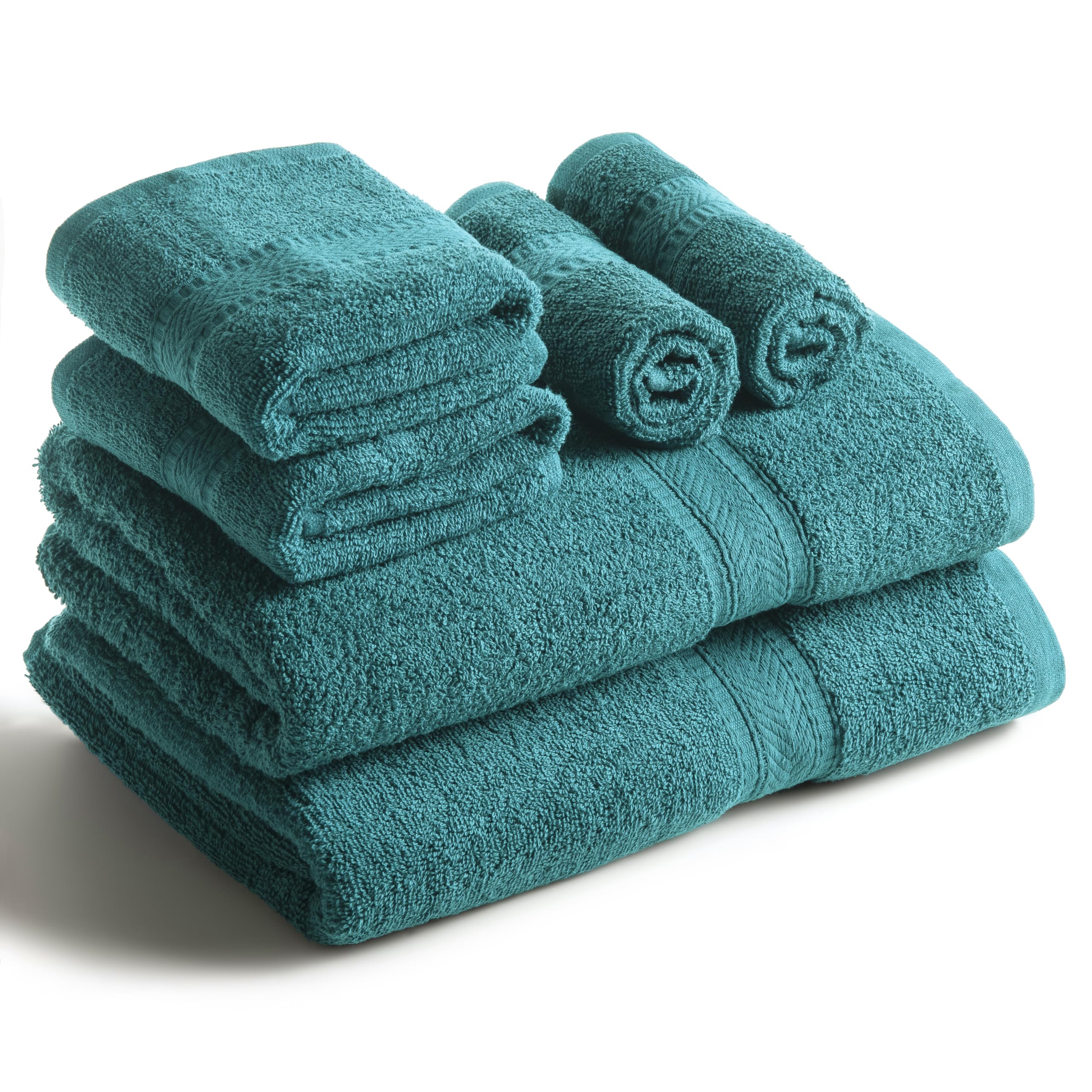 SweetNeedle 6 Piece Towel Set - 2 Bath Towels, 2 Hand Towels and 2 Washcloths Cotton Daily Use Hotel Spa Quality Soft Highly Absorbent Quick Dry Light Weight (Teal)