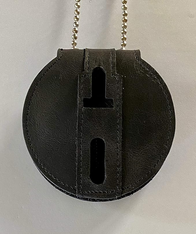 Matte Black Full Grain Leather Round Badge Holder Belt