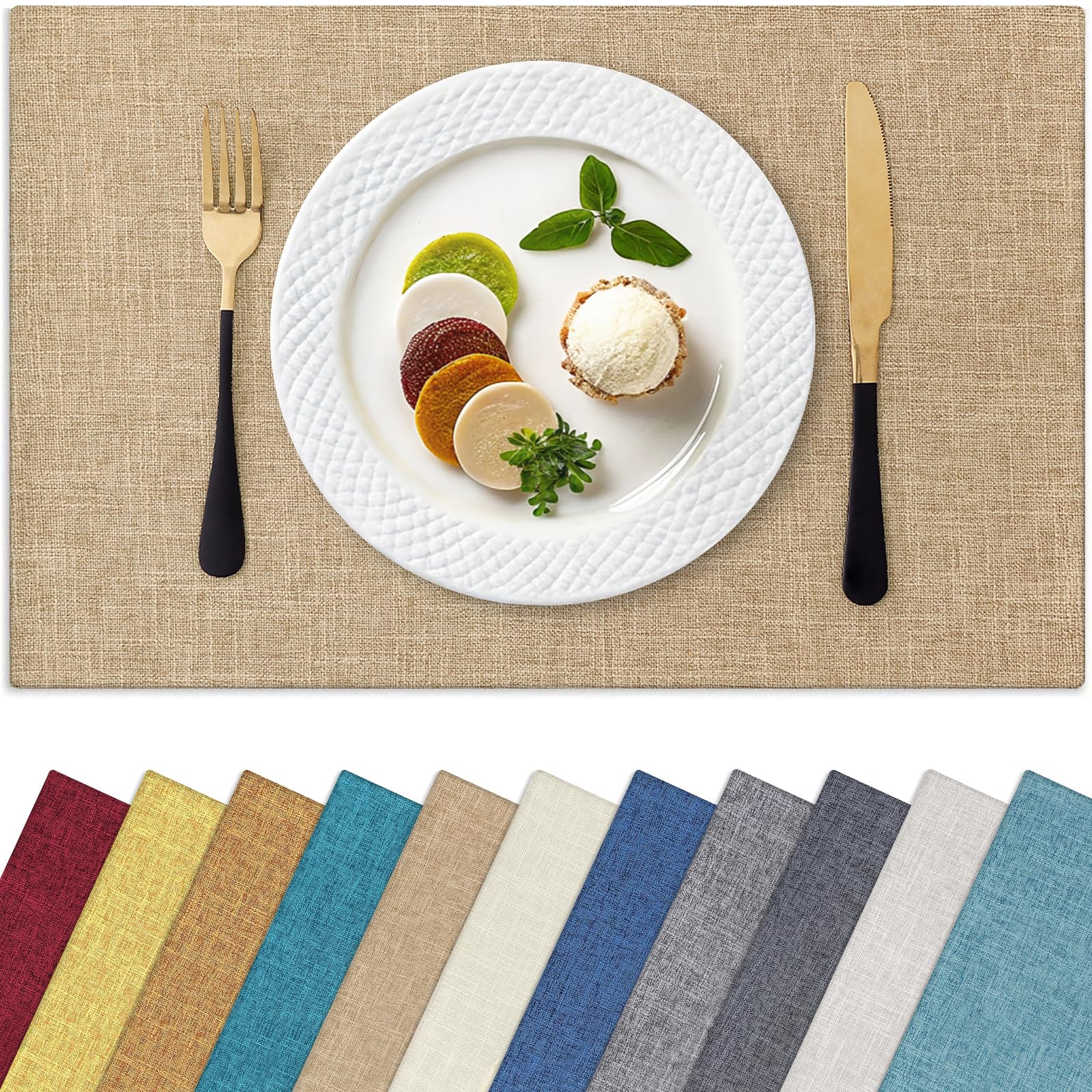 Photo 1 of Homaxy Cloths Placemats for Dining Table Set of 6, Heat Resistant Washable Cotton Linen Blend Table Mats, Easy to Clean Place Mats for Indoor Outdoor Party Kitchen Decoration, 13" x 19", Flaxen