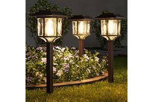 XMCOSY+ Solar Outdoor Lights Waterproof IP65, Solar-Powered Garden/Yard/Pathway Lights with 20LM Warm White 2-Tone Bronze-Wood Stainless Steel Design for Landscape Driveway Walkway Decorative