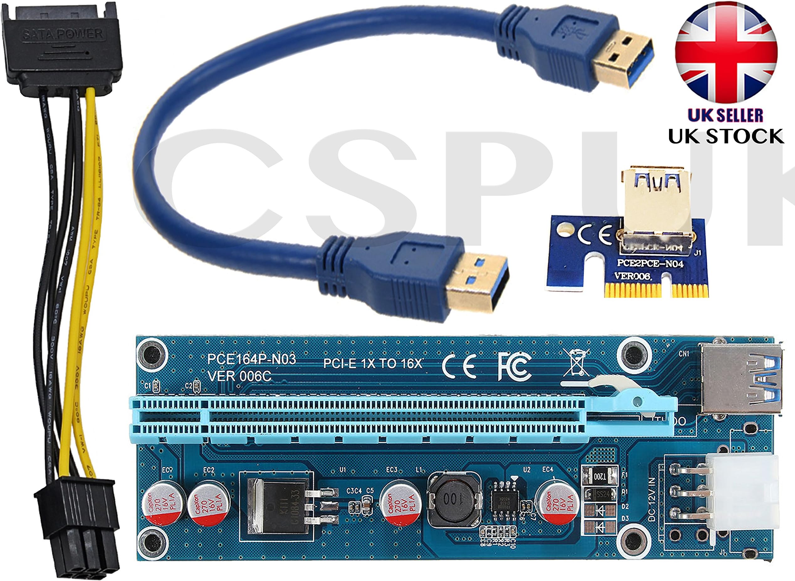 Genuine 006C Ver. PCI-E extender PCI Express Riser Card 1x to 16x 60cm USB 3.0 BTC, XRP, Miner Machine 006c Uk Stock