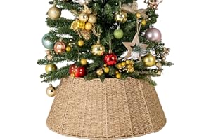 StorageWorks 22.5 Inch Christmas Tree Collar, 4-Piece Durable Base Cover for Artificial Trees, Handcrafted Seagrass Christmas