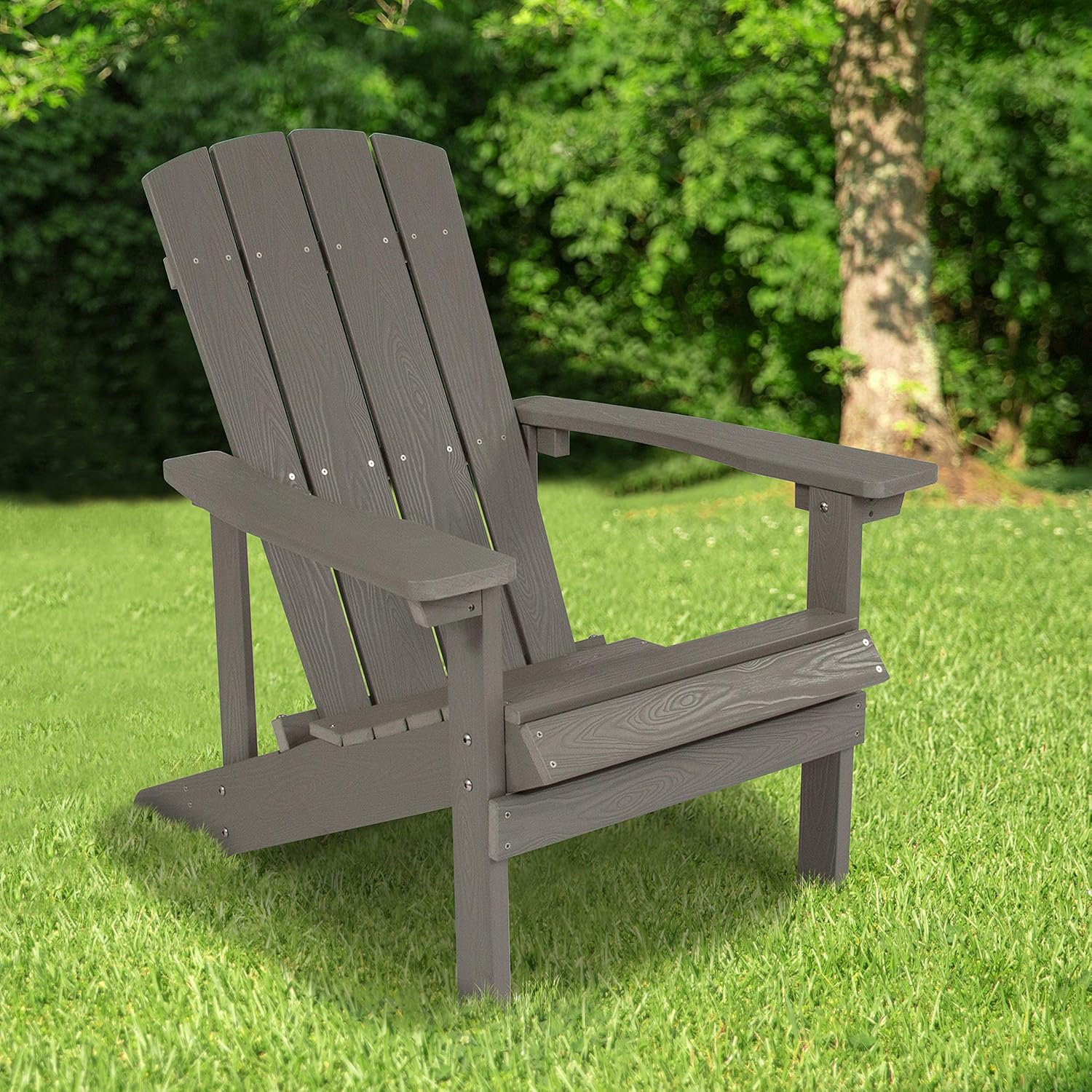Flash Furniture Charlestown All-Weather Adirondack Chair in Light Gray Faux Wood: Furniture & Decor