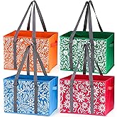 Yarlung 4 Pack Reusable Grocery Bags, Collapsible Large Storage Box Bag with Reinforced Bottom and Handle, Heavy Duty Foldabl