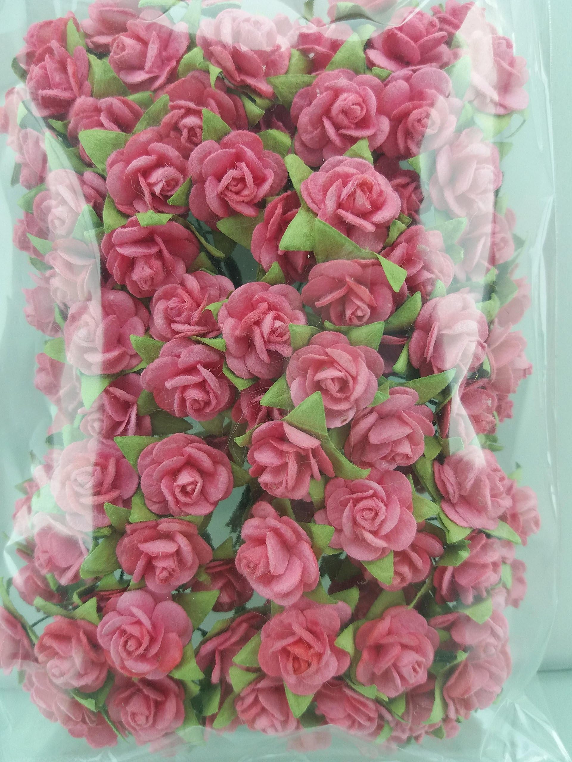 100 ฺRaspberry Rose Mulberry Paper Flower Scrapbook Wedding Craft 1 cm